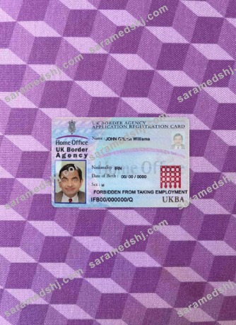 United Kingdom border agency application registration card photolook FRONT